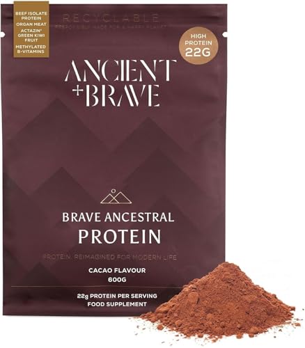Ancient + Brave Ancestral Protein Powder 30g Serving Grass-Fed Beef Protein Isolate with Collagen & Actazin Green Kiwifruit & VitB High Protein for Muscle Health - Cacao Flavour