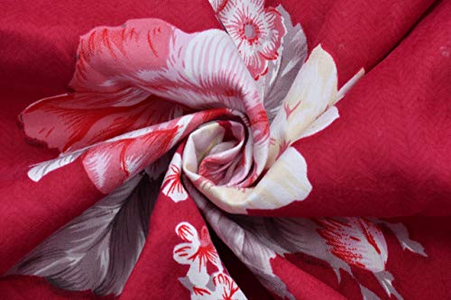 Image of Precsie Fabrics Luxrious Elastic Fitted Glace Cotton King Size (84x75x Upto 8 Inches) Bedsheet with 2 Pillow Covers-200TC (REd Flower)