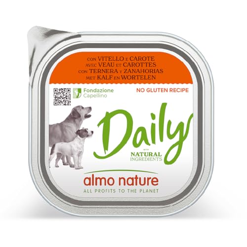 Almo Nature Daily, Alimento Umido per Cani Adulti con Vitello e Carote - 300g, Confezione da 9