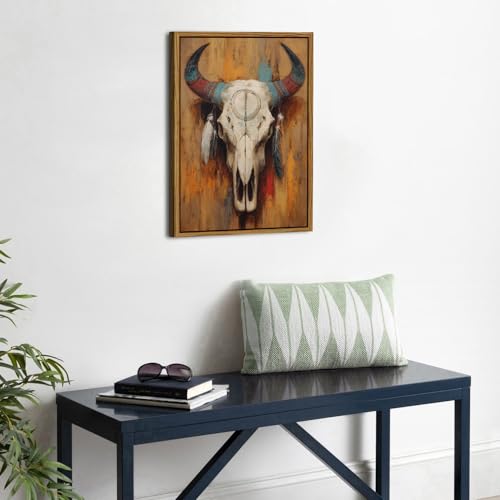 Image of AIYISU Western Cow Skull Wall Art Southwestern Bull Skull Wall Decor Rustic Farmhouse Canvas Prints Boho Longhorn Skull Pictures Western Art Wall Decor for Living Room Office Home Decoration 12x16