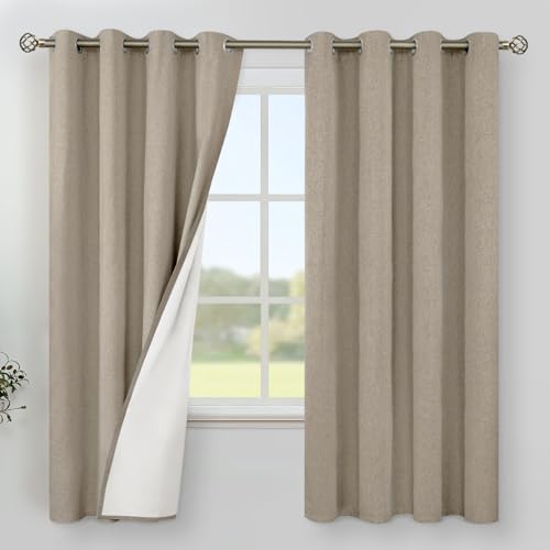 Image of YoungsTex Taupe Linen Blackout Curtains for Bedroom 63 Inches Long, Tan Burlap Thermal Insulated Drapes Room Darkening with Grommet for Living Room Window, 2 Panels, 52 X 63 Inch