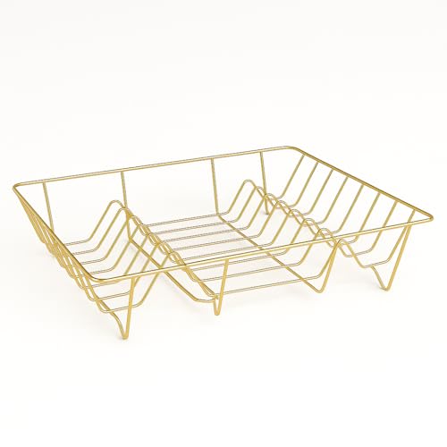 RANRHA Gold Dish Rack – Premium Wire Dish Drainer for Kitchen Countertop – Holds Plates, Glasses & Cutlery – Rust-Resistant Steel (48 x 30 x 10 cm)