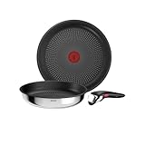Tefal Ingenio Comfort Max 3-tlg. Pfannen-Set, Titanium Antihaftversiegelung, stapelbar, platzsparend, Thermo-Signal, für alle Herdarten, sicherer Griff, mühelose Reinigung, Edelstahl, L966S344