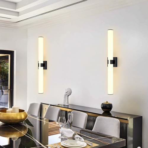 Image of HAIXIANG 2 Packs Black Wall Sconces, L 31.4 inch Dimming Wall Light 16W LED Vanity Lighting Fixtures Wall Light for Bathroom Dining Living Bedroom Hallway, 2700K Warm Light Horizontal /Vertical Mount