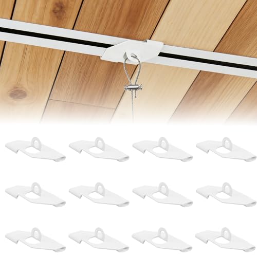 12 piezas clips de techo con ojales para techo de rejilla, fijación al techo sin taladrar, con ojales, ganchos de techo de metal de alta resistencia para colgar decoraciones y plantas en aulas