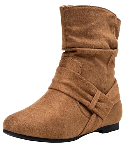 Image of Vepose Women's Slouch Ankle Boots, Flat Low Heel Side Zip Booties 939A