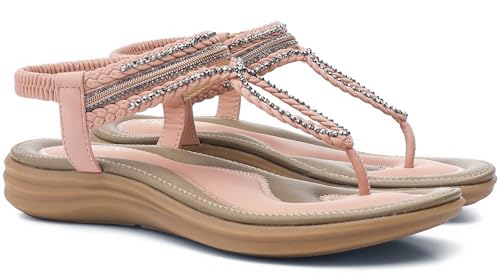 Image of UBFEN Womens Bohemian Flat Sandals With Back Strap Summer Beach Comfortable Bling