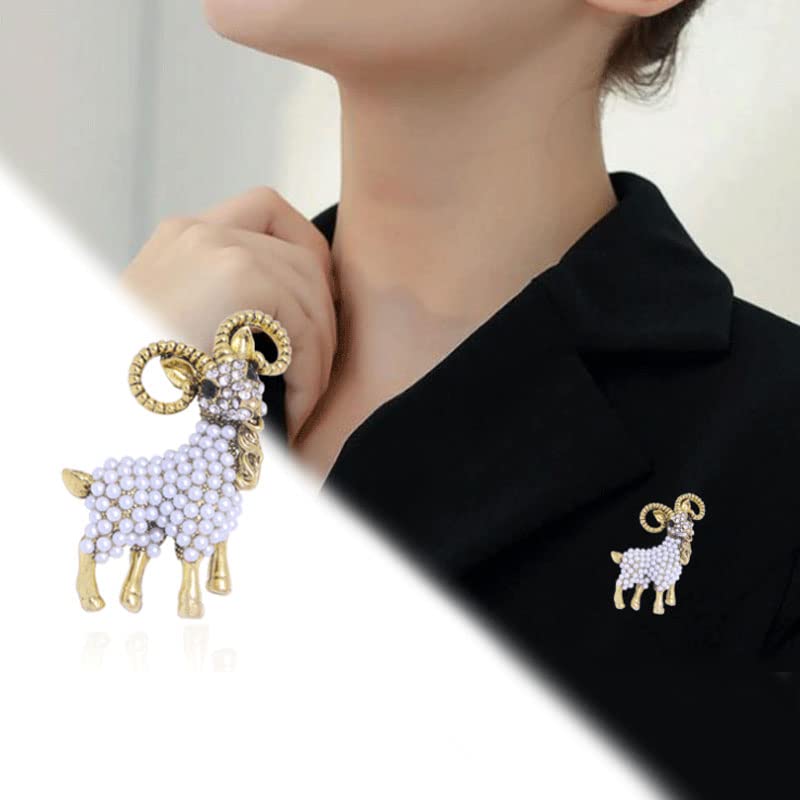Acxico 2Pcs Fashion Alloy Pearl Goat Brooch and Fun Donkey Brooches Animal Pin Funny Cute Cartton Style Kid Gift, White , Black2