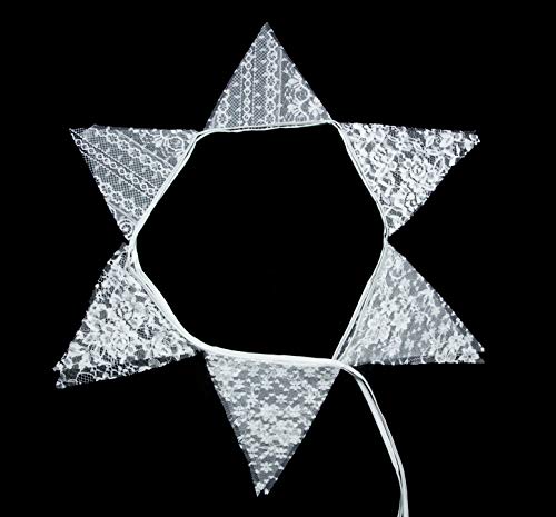 Image of LOVENJOY White Floral Lace Pennant Banner, Fabric Triangle Lace Bunting Flag Garland - 10.8 Feet (Pack of 3)