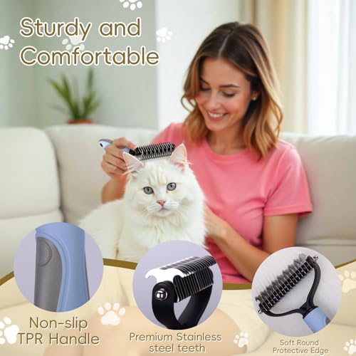 Image of All-in-One Pet Grooming Kit - Long Hair Cat Grooming Kit & Dog Set, Includes Double-Sided Comb, Shedding Comb, 2 Knotting Combs & Massaging Comb