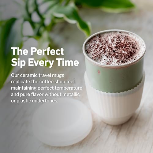 Image of NOVA CERAMICS Travel Mug - Ceramic To Go Coffee Mug With Lid - Travel Mug Ceramic To Go Cup - Microwave & Dishwasher Safe Ceramic Coffee Mug With Lid - Gifts For Women Men Him Her - 12oz - Sage Green