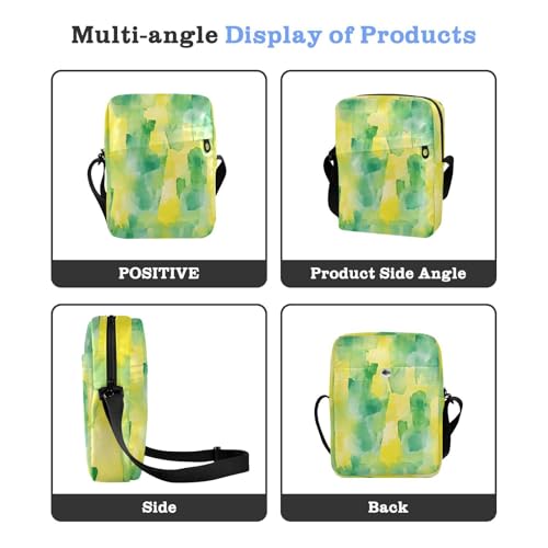 KLL Abstract Watercolor Lemon Yellow Light Green small messenger bag for men Vegan Leather Small Crossbody Bags Travel Shoulder Handbag4