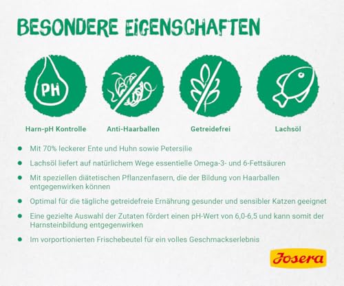JOSERA Paté Ente & Huhn mit Petersilie (16 x 85 g) | Adult | Premium Nassfutter für ausgewachsene Katzen | Pastete Ente & Huhn | Lachsöl | getreidefrei | Katzenfutter nass im Frischebeutel |16er Pack