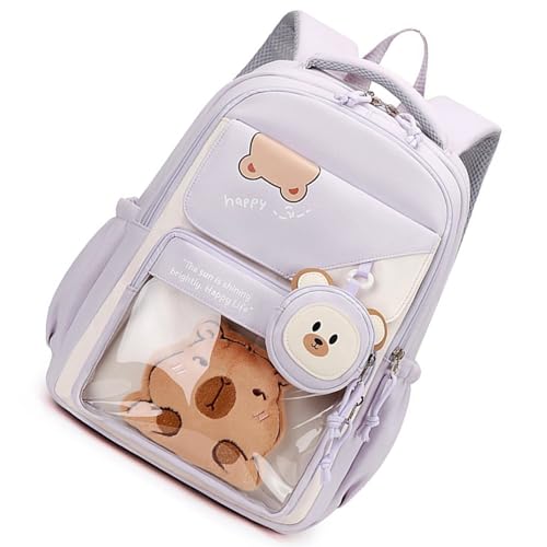 Mochila ergonómica oso dibujos animados para niñas con espalda protegida