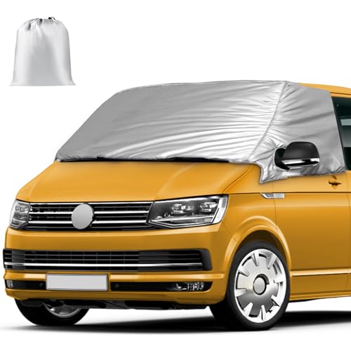 Opaltool Externe thermische voorruitafdekking voor VW Transporter T6, Luxe voorruitomslag Cover, Opvouwbare Thermische Voorruit Cover Zilver Wrap Zwart Out Screen Campervan