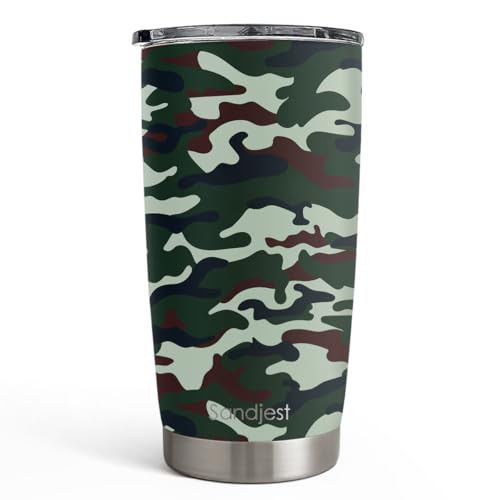 SANDJEST Camo Tumbler 20oz Stainless Steel Double Wall Insulated, Travel Coffee Cup Camouflage Gifts for Men Women, Hunting Lovers, Birthday Christmas