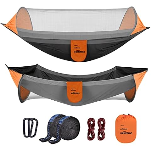Outerman Camping Hammock with Mosquit Net, Portable Hammock Single & Double with Tree Straps, Easy Setup, Lightweight Nylon Parachute Hammocks for Indoor, Outdoor, Backpacking, Travel, Patio, Hiking Cover