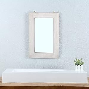 Mbqq rustic flat wood frame hanging wall mirror decorative bathroom mirrors for wall vanity mirror makeup mirror16 x 24 retro white  urban country home decor