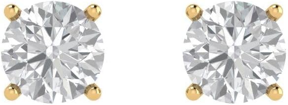 14K Yellow Gold Plated 925 Sterling Silver Push Back Dainty Stud Earrings for Women - 2 cttw Round Cut Moissanite - Image 3