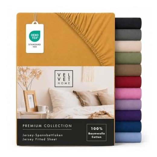 VelvetHome Spannbettlaken 90x200cm | 100% gekämmte Baumwolle 165gsm | Bettlaken 90x200 bis 25 cm Matratzenhöhe | Jersey | Premium Qualität | Schönen Farben | Senf Farbe | 90 x 200 +30