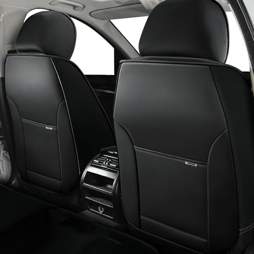Image of Front Seat Covers for Volkswagen Golf SportWagen 2015-2019, Black | Premium Leather, waterproof full coverage, non-slip and scratch-resistant, front-seat protection for daily commuting