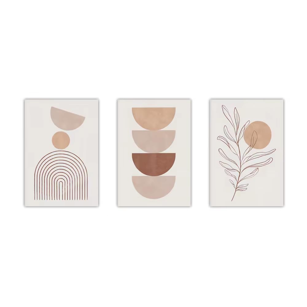 AEFOUU 3Pcs Bohemian Abstract Geometric Prints Posters Canvas Painting Modern Beige Minimalist Plant Wall Art Home Decor(50x70cm/20x28in/Frameless)