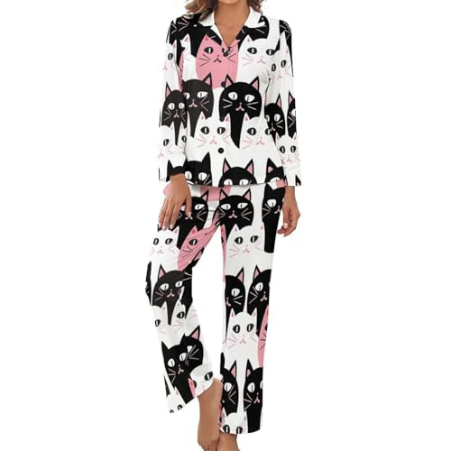 Ensembles deux pièces pjs femme pour stopper les nuits inconfortables avec style chic et chat