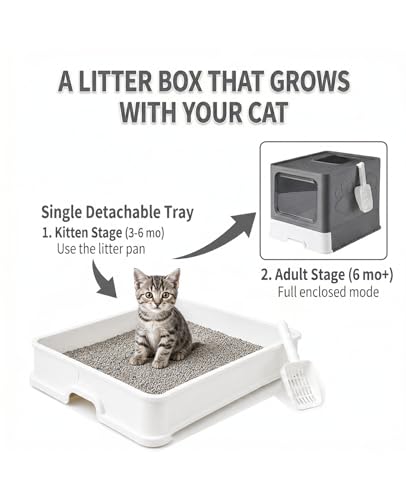 Image of Medario Cat Litter Box with X-Large Litter Mat and Scoop, Large Covered Litter Box with Lid, Enclosed Kitty Box,Front Top Entry Exit, Odor Control Easy to Clean (Upgrade Dark Grey)