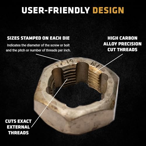 Image of Century Drill & Tool 92927 Fractional Right Hand Rethreading Die, 5 /16-24 | 1 /2 inch across flats, external thread cutting, thread restoration