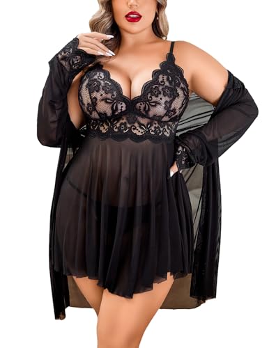 Image of Avidlove Plus Size Lingerie Sexy Lingerie Set Women's Exotic Nightgowns Lace Chemise Lingerie Side Slit Nightdress