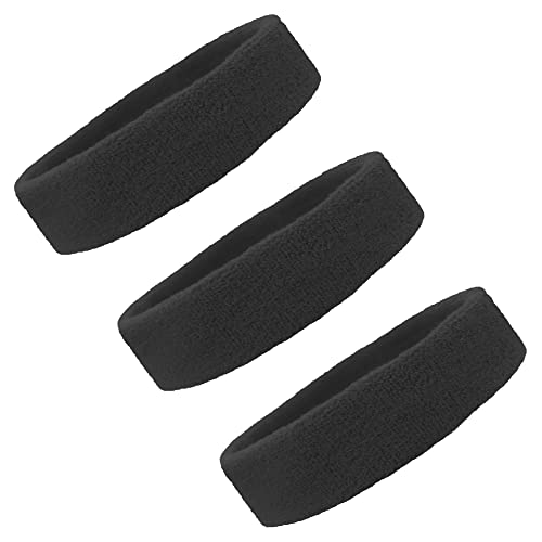 Sweat Bands/Headbands for Women Men/Elastic Headband, Sports Sweatband, Athletic Stretchy Head Band, Workout Running Basketball Tennis, Moisture Wicking Terry Cloth Set Keep Sweat Hair Out (Black)