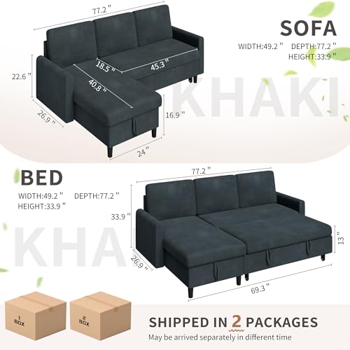 Walsunny Sectional Sofa Couch L Shaped Sleeper Sofa Bed Pull Out Bed with Storage, Reversible Sectional Couches for Living Room, Apartment, Office(Dark Gray)