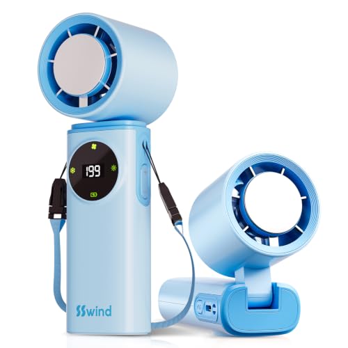 Image of 6000mAh Portable Handheld Fan with Ice Cooling, 199 Levels Stepless Speed, 20H Long Battery Life, 20000RPM Turbo Fan Rechargeable Personal Mini Fan for Travel, Outdoor, Makeup (Blue)