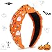 CTZENWAY Halloween Headbands for Women, Orange Ghost Rhinestone Wide Jeweled Knotted Headband, Crystal Beaded Jeweled Top Knot Embellished Headband Hair Accessories Halloween Birthday Gift
