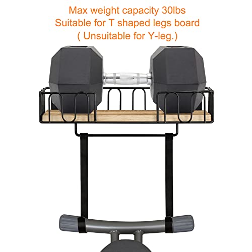 TJ.MOREE Ironing Board Hanger Metal Wall Mount Iron and Ironing Board Holder, Laundry Room Decor and Storage with Large Storage Black Wooden Base Basket and Removable Hooks