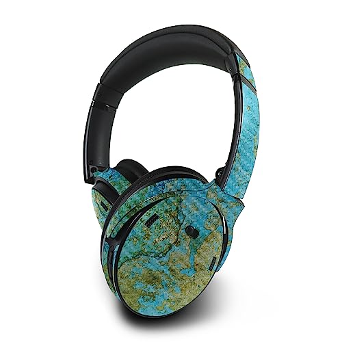 Image of MightySkins Carbon Fiber Skin Compatible with Bose QuietComfort 45 Headphones Teal Marble | Protective, Durable Textured Carbon Fiber Finish | Easy to Apply | Made in The USA