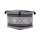 MOCOFO Cotton Woven Tassel Footstool Boho Square Unstuffed Pouf Cover for Living Room, Bedroom(Black Strips, 17.7×17.7×15.7')