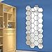 24 Pegatinas Vinilo Espejo Hexagonal Desmontable Adhesivo Adorno de Pared Decorativos para habitación baño salón tamaño 120 x 110 x 63mm(Plateado)
