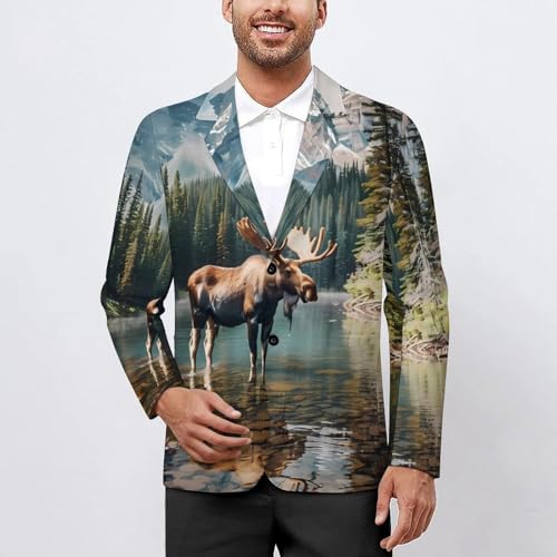 Moose Men's Suits Dress Business Formal Suit Print Jackets Coat For Wedding Party2
