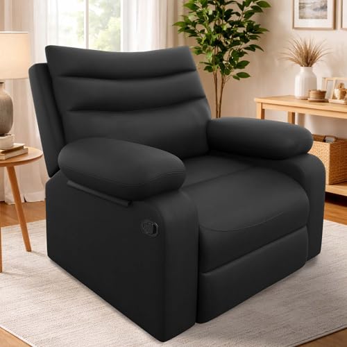 Image of Amazon Brand - Solimo Lotus Single Seater | Premium Leatherette | Manual Recliner | Black