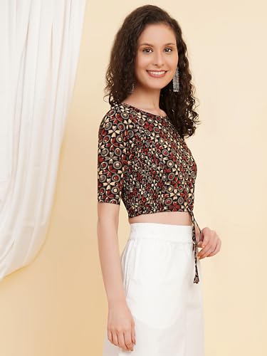 Image of Yash Gallery Women's Cotton Zig-Zag Printed Regular Regular Fit Short Sleeve Blouse