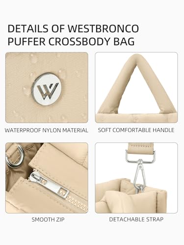 Image of WESTBRONCO Puffer Crossbody Bags for Women Quilted Tote Bag Puffy Weekender Overnight Bag Nylon Shoulder Handbag