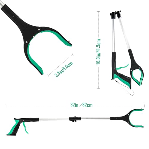 Image of 6-Pack 32inch Upgrade Foldable Grabber Reacher Tool, Reacher Grabber Pickup Tool with 4 inch Wide jaw and 360 Rotating Head,Grabbers for Seniors Outdoor & Indoor (Green)