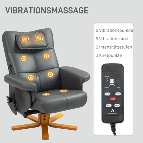 HOMCOM Relaxsessel mit Liegefunktion Massagesessel mit Hocker und Stauraum Fernsehsessel mit Seitentasche Kunstleder 78 x 86 x 93cm Dunkelgrau – Bild 5