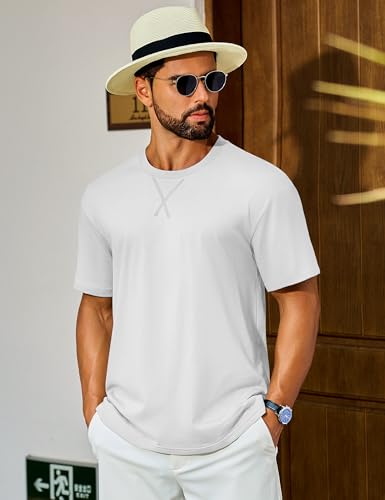 Cotrasen Men's T Shirts Cotton Drop Shoulder Short Sleeve Shirts for Men Casual Soft Comfort Loose Fit Mens Summer Tee Shirts