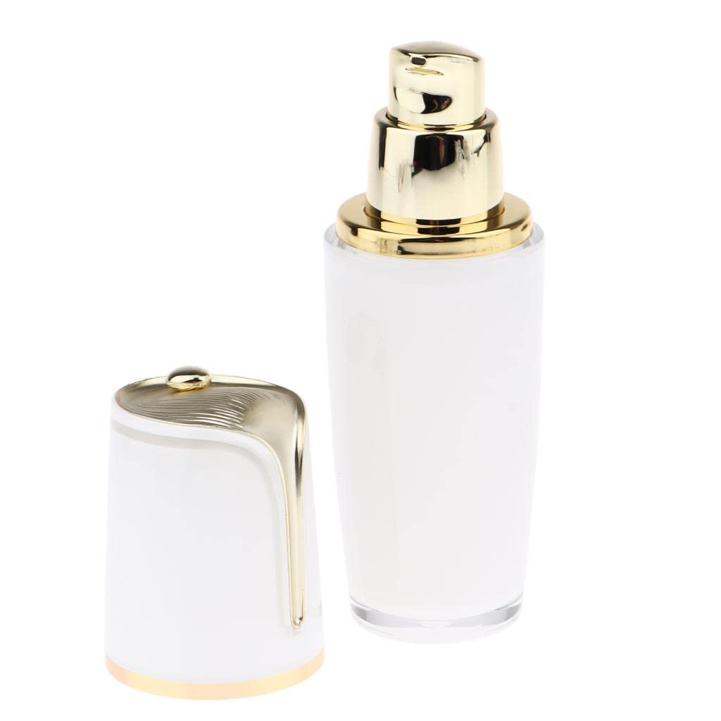 WOVEBIUS Empty Refillable Acrylic Pump Press Bottle Container Jar for Lotion 30ml,Golden+White