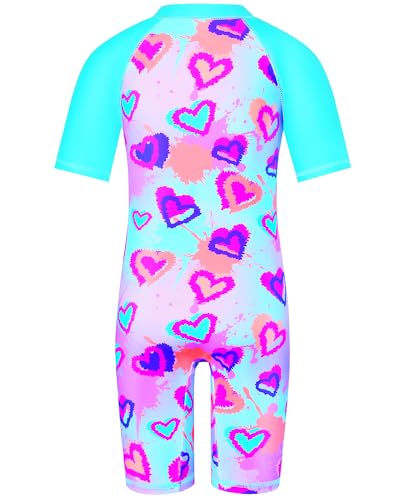 Image of TFJH E Short Sleeve Girls Swimsuits UV 50+ One Pieces Zipper 2-14Y | From beach vacations and pool parties to cruises and water parks, this colorful floral swimsuit is her summer favorite