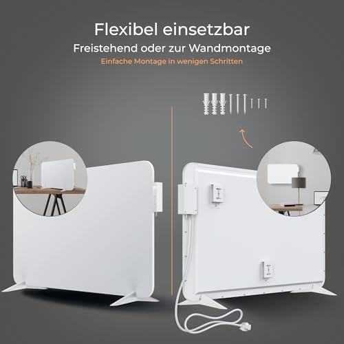 BR Bringer Infrarotheizung 750 Watt mit Smart Thermostat, WIFI & App - für Wandmontage oder als Standgerät für kleinere Räume bis 15m² - sehr Energiesparend - Deutsche Qualitätsmarke (weiß)