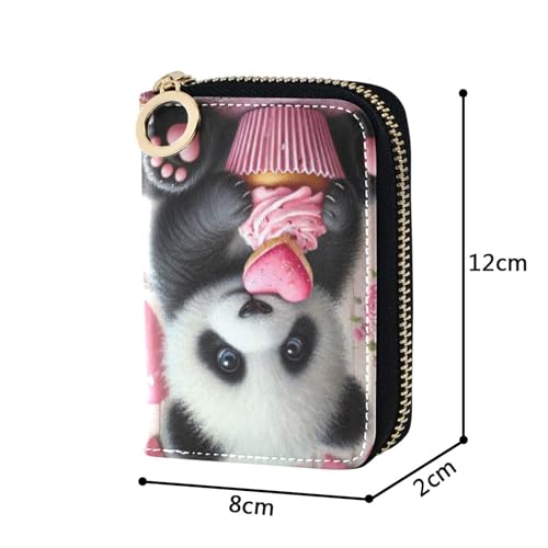 GAIGEO Credit Card Holder RFID Blocking Small Womens Wallets Leather Coin Change Purse with Zipper Cute Panda Valentine Love3