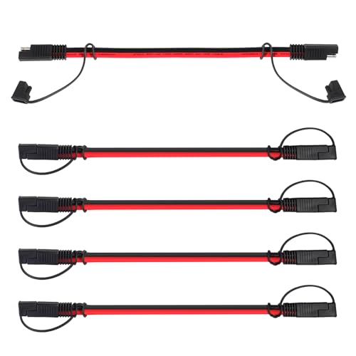 Ledvillage Paquete de 5 cables SAE a SAE de 12 AWG, cable de extensión SAE de 1 pie (30 A), arnés de cables de 2 pines, conector SAE, desconexión rápida de 30 A para panel solar, batería, motocicleta,
